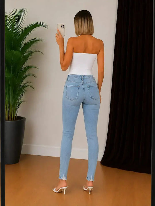 High Rise Women's Jean Pants With Rips in Slim Fit