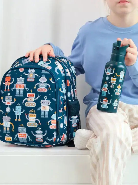 A Little Lovely Company School Backpack For Kindergarten With Water Bottle Holder Blue 16 Litre 27 x 19 x 32cm