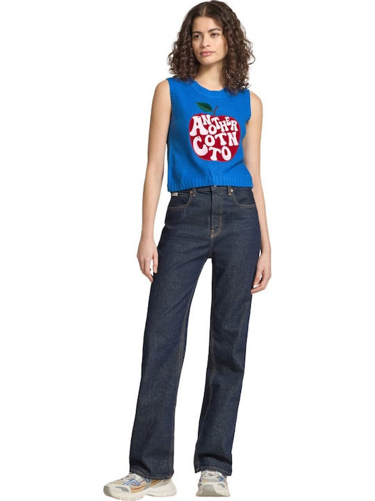 Damen Bluse Baumwolle Ärmellose Blau