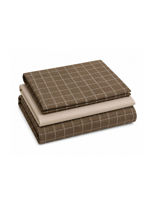 Comfort Bed Sheet Set with 1 Pillowcase King Size 270x220cm Brown 4 Pieces