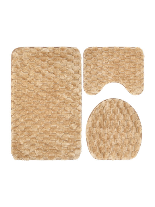 Αντιολισθητικό Σετ Πατάκια Μπάνιου Microfiber Λεκάνης BeigeRug1 Beige 3τμχ
