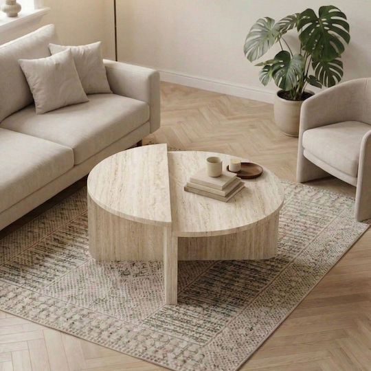 Кръгла Централна Маса Aloeva Дървена Travertine Д90xШ90xВ37см