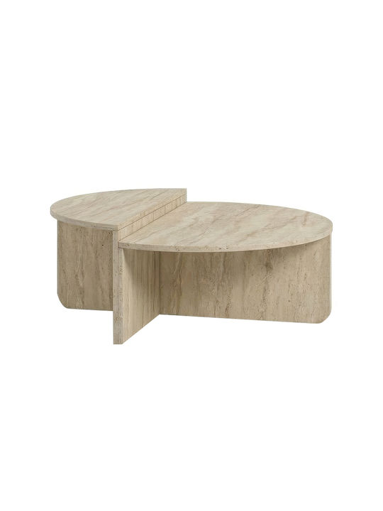 Rundes Zentral Kaffeetisch Aloeva Holz Travertin M90xL90xH37cm
