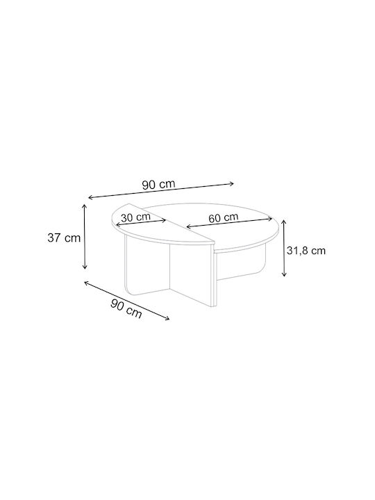 Rundes Zentral Kaffeetisch Aloeva Holz Travertin M90xL90xH37cm