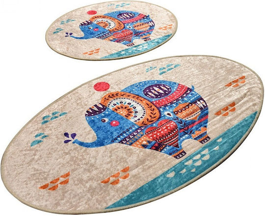 Chilai Home Non-Slip Bath Mats Set Oval Ethnic 2pcs