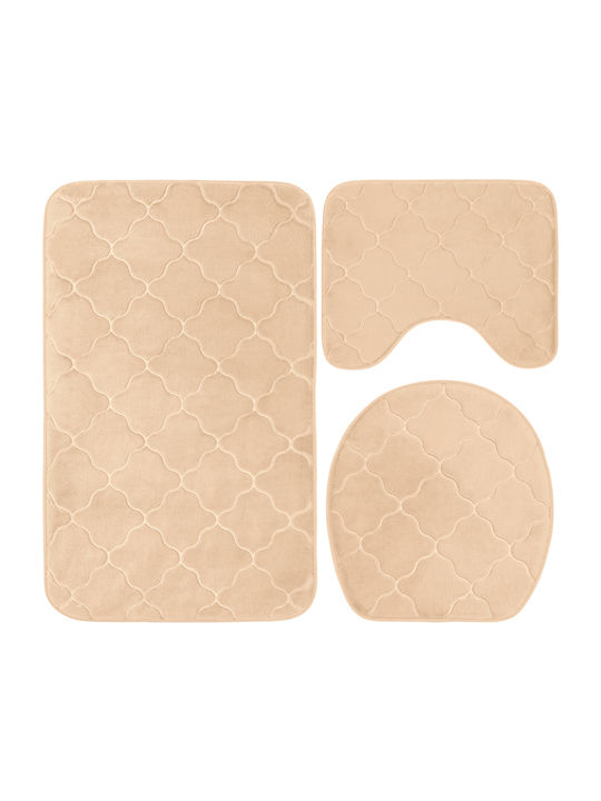 Antiderapant Set Covorașe de Baie Microfibra Toaletă BeigeRug2 Natural Beige 3buc