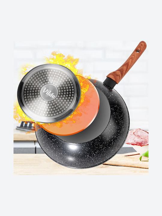 Vilde Vilde Wok aus Aluminium mit Deckel mit Stein Innenbeschichtung 28cm