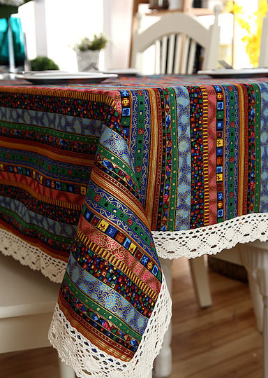 FRIPIA Multicolour Tablecloth With Lace 140x200cm