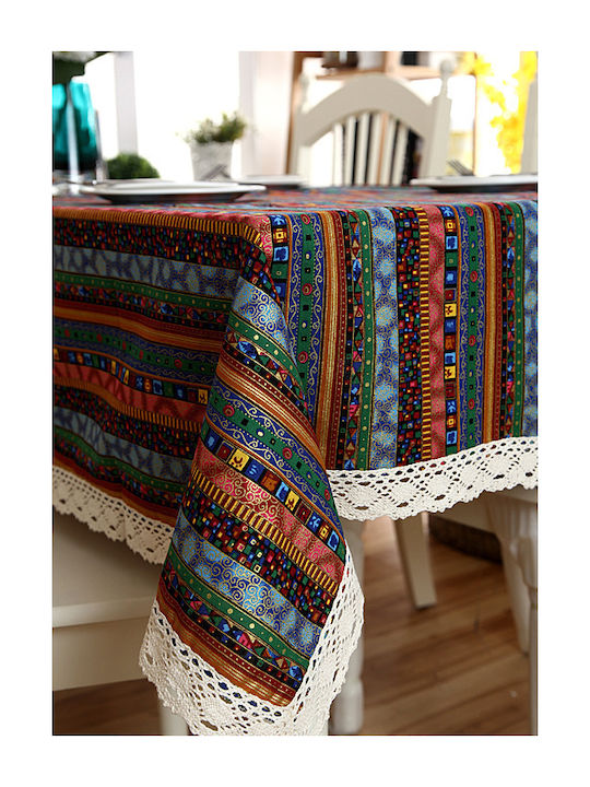 FRIPIA Față De Masă Din In Cu Dantelă Multicoloră 140x250 Cm