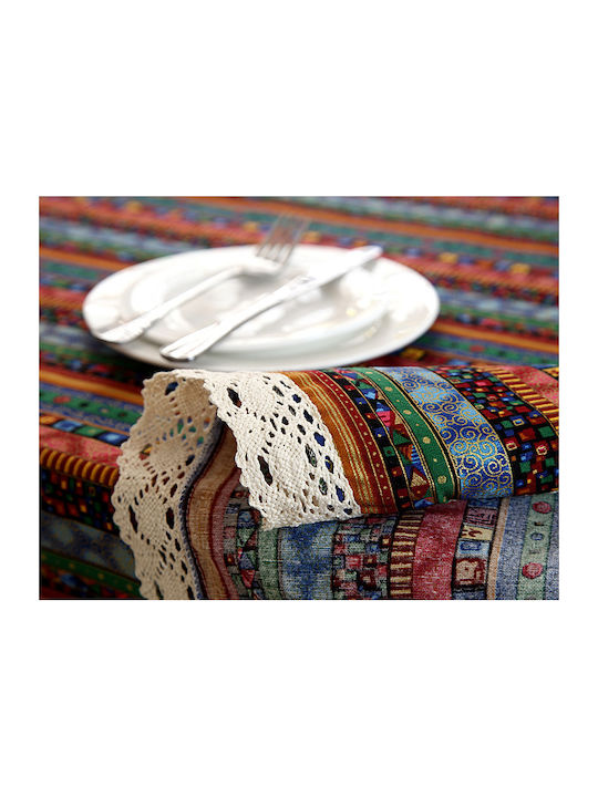 FRIPIA Față De Masă Din In Cu Dantelă Multicoloră 140x250 Cm