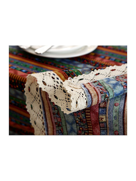 FRIPIA Față De Masă Din In Cu Dantelă Multicoloră 140x250 Cm