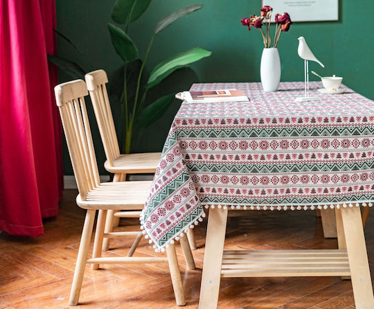 FRIPIA Fripia Leinen Tischdecke Mit Stickerei Weiß 140x200cm