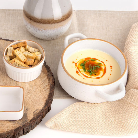 Orion Round White Ceramic Serving Bowl with Diameter 21cm