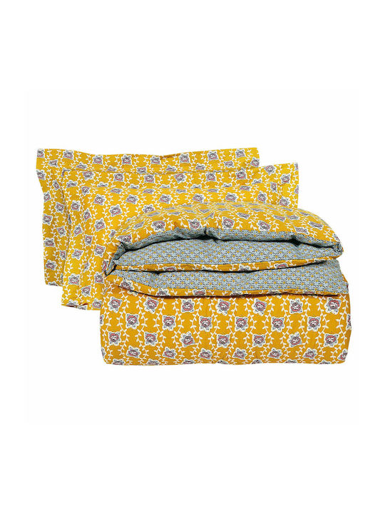 Das Home 5402 Set Coverlet Single from Cotton & Polyester Light Blue / Ochra 160x240cm 2pcs