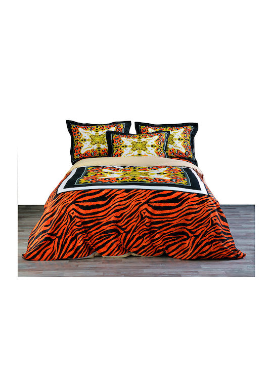 Makis Tselios Home Asia Set Coverlet Queen Size Cotton Satin Brown 220x240cm 3pcs