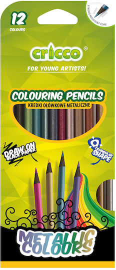 Cricco Triangular Crayons 12 Colors Metallic Black Wood Cr321k12
