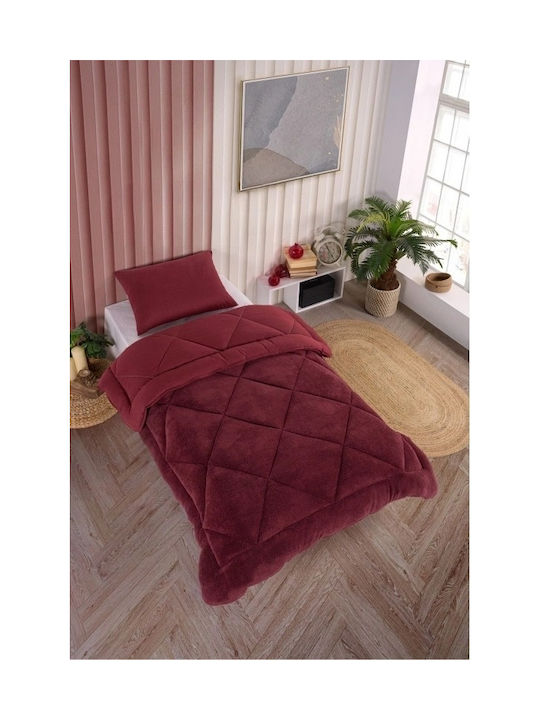 SteweHome Kinderbettdecken Set Beidseitig Einzeln mit Kissenbezug Burgunder 100x200cm