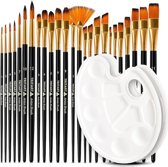 Set 25 Pensule De Pictură Tritart 2 Palete De Pictură Negru Auriu
