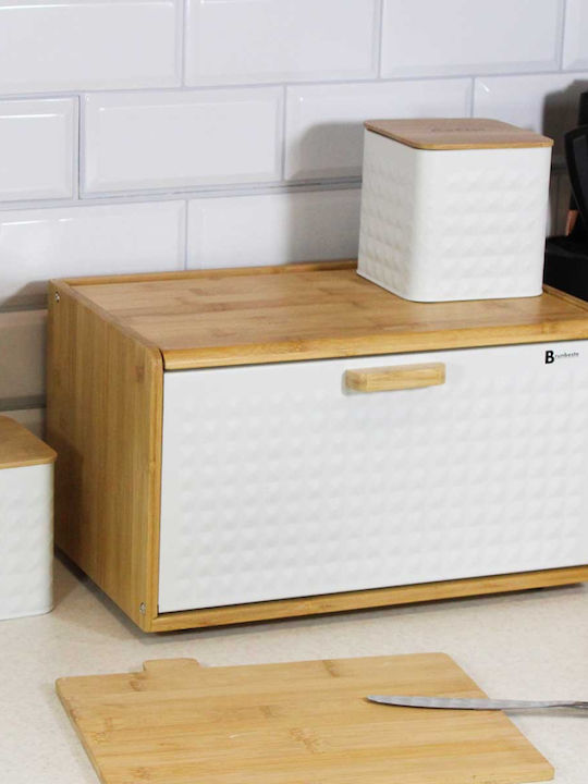Brunbeste Cutie de Pâine cu Capac din Bambus Albă 37x20.5x22cm
