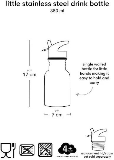 A Little Lovely Company Kids Water Bottle Stainless Steel with Straw Shooting 350ml