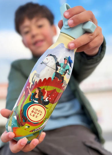 Cool Bottles Kids Water Bottle Thermos Silicone with Pop-Up Cap Green 350ml