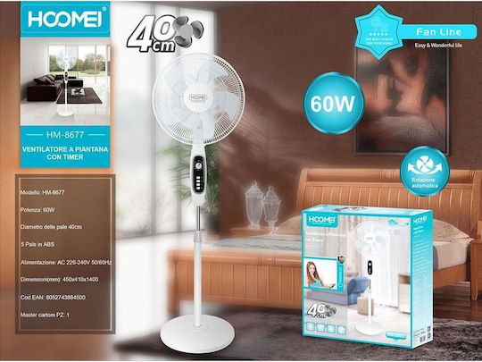 Hoomei Ventilator Sockel 60W Lüfterdurchmesser 40cm Weiß
