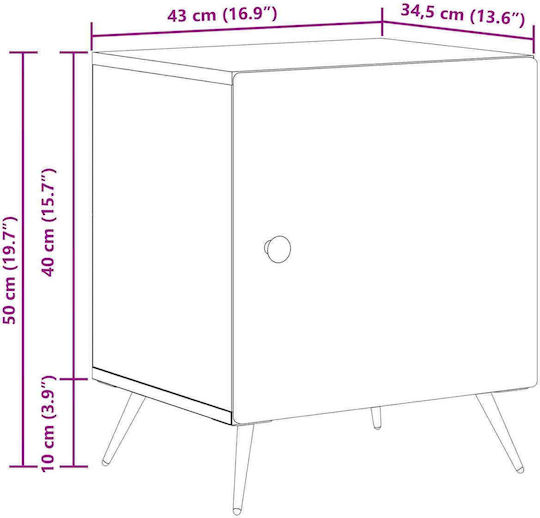Wooden Gray Bedside Table 43x34.5x50cm
