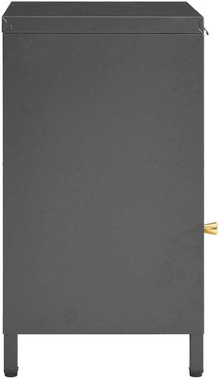 Metal Bedside Table With Gray Glass Surface 40x30x54.5cm