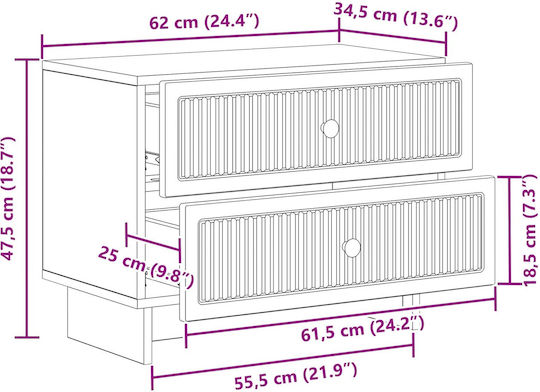 Нощно Шкафче Дървено Кафяво 62x34.5x47.5см