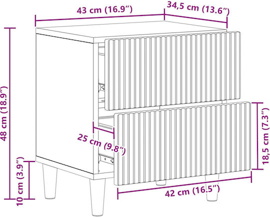 Wooden Bedside Table White 43x34.5x48cm