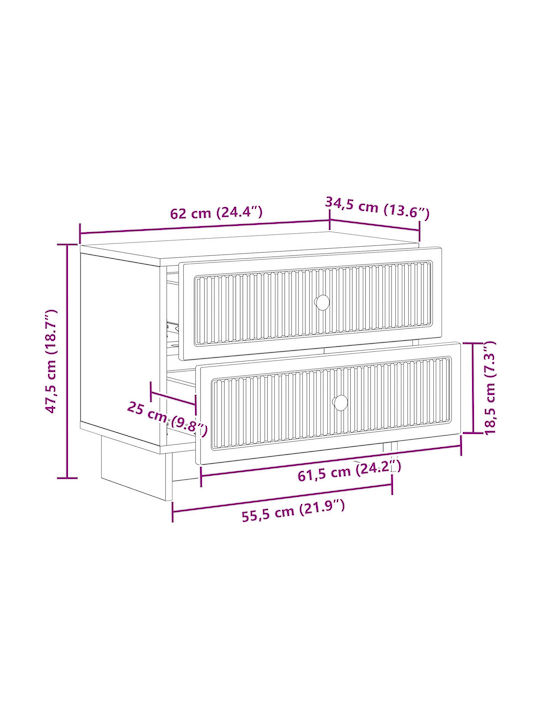 Нощно Шкафче Дървено Бежово 62x34.5x47.5см