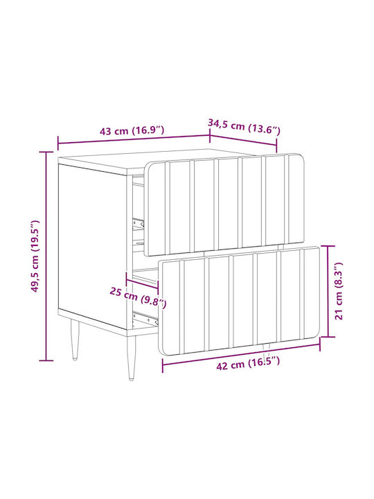 Beige Wooden Bedside Tables 2 Pieces 43x34.5x49.5cm