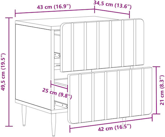 Noptiere Dormitor Din Lemn Bej 2 Bucăți 43x34.5x49.5cm