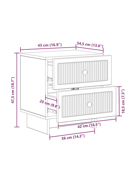 White Wooden Bedside Tables 2 Pieces 43x34.5x47.5cm