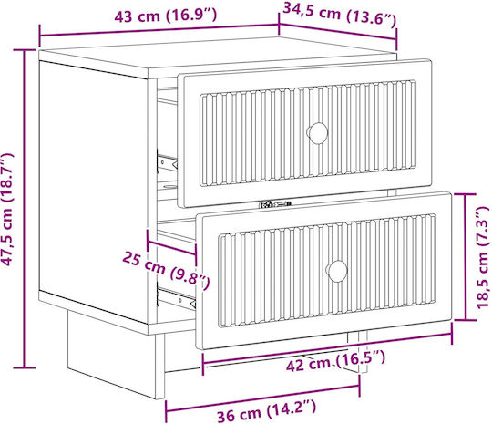 Нощни Шкафчета Дървени Бели 2 Бройки 43x34.5x47.5см