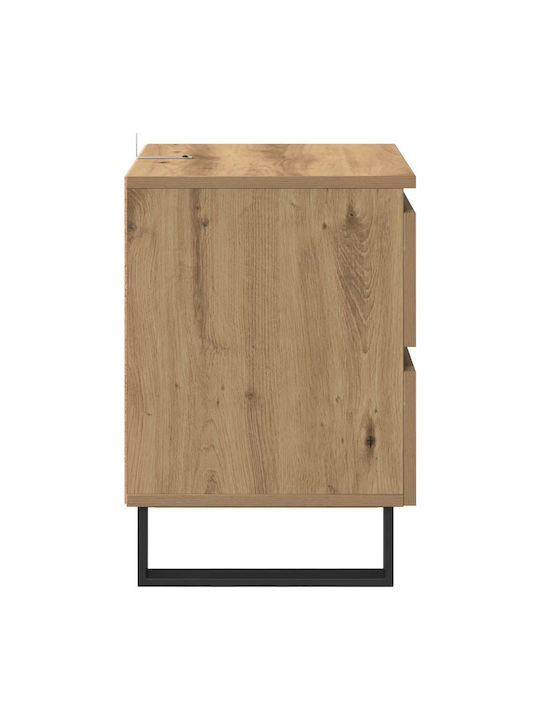 Κομοδίνο Ξύλινο με Μεταλλικά Πόδια Μπεζ 40x35x50cm