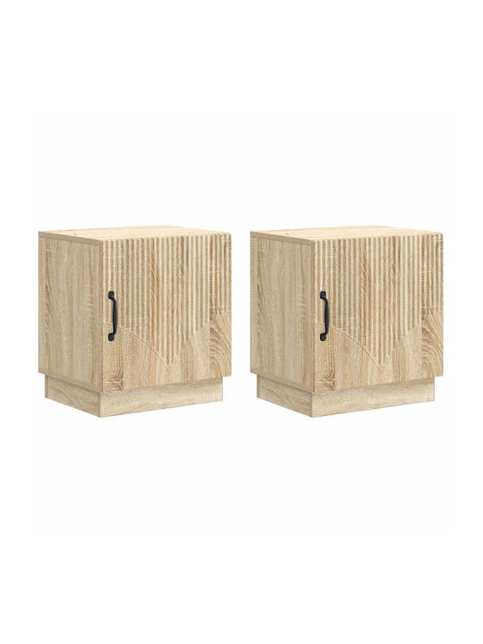 Wooden Bedside Tables With Black Metal Legs 2 Pieces 43x34.5x47cm