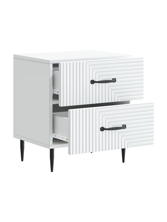 Wooden Bedside Table with Metal Legs White 43x34.5x47.5cm