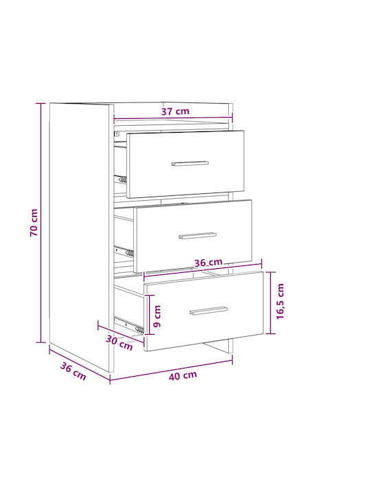 Metal Bedside Table with Black Glass Surface 40x36x70cm
