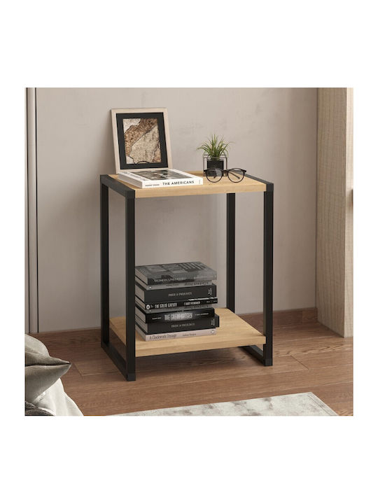 Bedside Table Gina Wooden with Metal Legs Sapphire Oak - Black 39x30x48cm