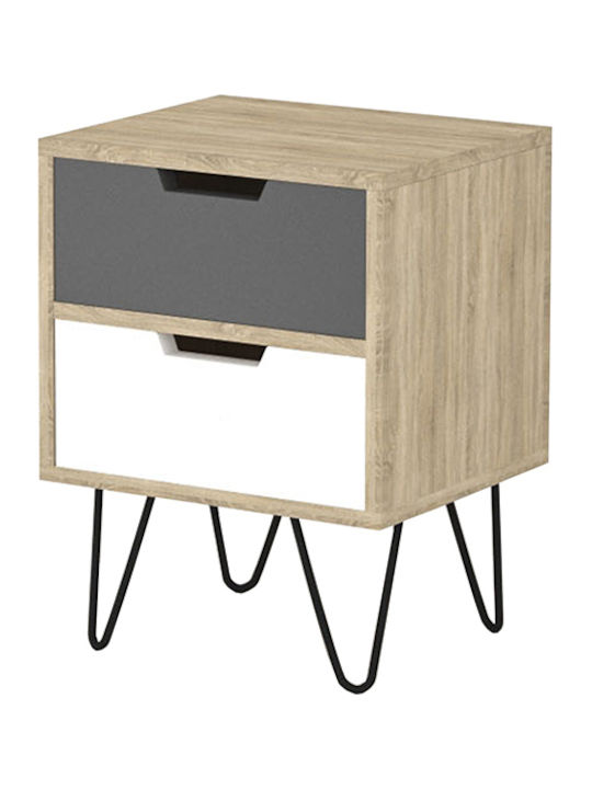 Bedside Table Artic Wooden Sonoma / Grey / White 45x39x59.5cm