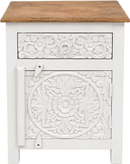 Lotus Wooden White Bedside Table 45x37x60cm Lotus Wooden White Bedside Table 45x37x60cm