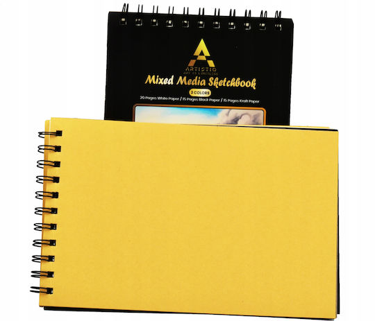 Artistiq A5 Spiral Skizzenbuch 50 Blätter 3 Bunte Zeichenpapiere 120g/m2