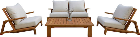 Outdoor Lounge Living Room Set 4 Pieces Ecru with Pillows