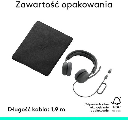 Logitech Zone Wired 2 On Ear Multimedia Headset With Microphone And USB-A / USB-C Connectivity In Grey Colour