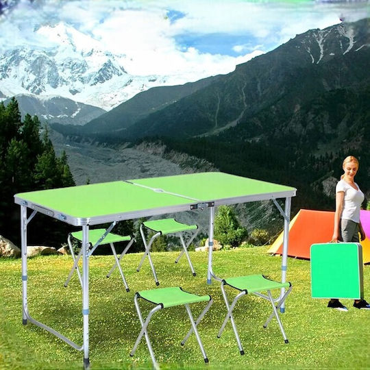 Set Masă din Aluminiu pentru Camping Pliabil în Valiză 28x28x33cm Verde