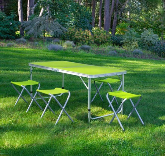 Set Masă din Aluminiu pentru Camping Pliabil în Valiză 28x28x33cm Verde