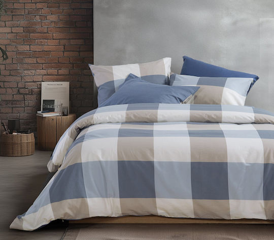 Nef-Nef Homeware Casual Check Σετ Υπέρδιπλο 4τμχ 240x270εκ. Μπλε