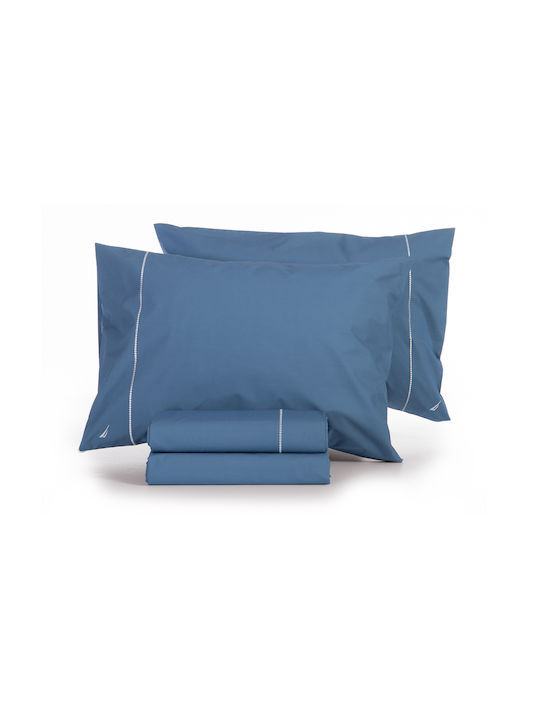 Nef-Nef Homeware Nautica Wave Solid Σετ Σεντόνια King Size 270x280εκ. Μπλε (4τμχ)