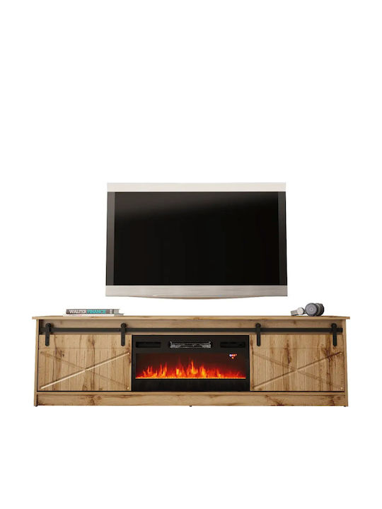 TV Stand Cornered Wooden with Wheels & LED Lighting Oak Wotan L200xW56.7xH35cm